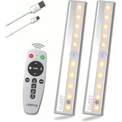 Ldopto Under Cabinet Lights with Remote Control Magnetic Rechargeable Under Counter Cabinet Wireless Night Light Bar Stick On for Kitchen, Wardrobe, Closet, Stairs, Bedroom, 2 Pack