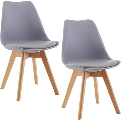 Deuline Oslo 521245 Dining Room Chairs 28 mm Thick Solid Wood Legs SGS Tested Upholstered Chair Set of 2 Grey