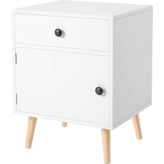 Vasagle Bedside Table with 1 Drawer and 1 Storage Cabinet, Side Table with Pine Legs, for Bedroom, Living Room, Office, White LET073W01