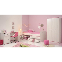 Trend-Moebel Children's Room 4-Piece Set Complete Wardrobe 2 Doors Bed 90 x 200 cm Desk Rotating Edges Pink / Blue