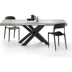 Mobili Fiver , Emma 140 cm Extendable Table, Grey Concrete with Black X-Legs, Laminated, Iron, Made in Italy