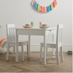 Haus Projekt Children's Table with 2 Chairs (3-8 Years), White Children's Seating Set, Premium Wooden Seating Set, Children, Practical Children's Furniture, Ideal as a Learning Table, Play Table or