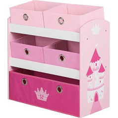 Roba 'Crown' Toy Shelf, Toy & Storage Shelf for Children's Rooms, Incl. 5 Pink Fabric Boxes