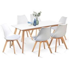 Idmarket - Esstisch-Set Inga ausziehbar 160 – 200 cm und 6 Stühle Sara, weiß, skandinavisches Design