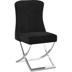 Vidaxl Dining Room Chair, Kitchen Chair with Backrest, Dining Chair, Stainless Steel Legs, Upholstered Chair, Recliner Chair for Dining Room, Kitchen, Black Velvet