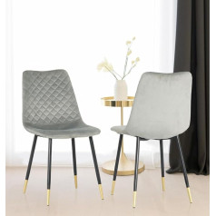 Hallowood Furniture Finley Upholstered Dining Chairs - Set of 2 Dining Chairs Grey Velvet Fabric Padded Seat with Sturdy Black Metal Legs Kitchen Office Restaurant