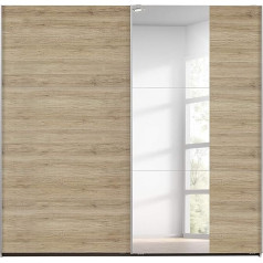 Rauch Möbel Santiago Sliding Door Wardrobe with Mirror, Light Sanremo Oak, 2 Doors incl. Accessory Pack Premium, 2 Clothes Rails, 6 Shelves, 1 Hook Rail, Door Damper Set, (W x H x D) 218 x 210 x 59 cm