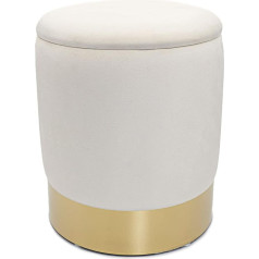 Casamia Velvet Stool with Storage Space Diameter 31 cm Height 38 cm Decorative Stool Velvet Velour Stool Gold Stool Dressing Table Cream White