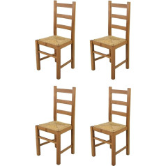 T M C S Tommychairs - Set of 4 Rustica Chairs for Kitchen and Dining Room, Robust Structure Made of Beech Wood, Painted Oak Wood and Seat Made of Straw
