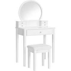 Vasagle Dressing Table Set with Mirror Modern Padded Stool 5 Drawers 70 x 40 x 134 cm Gift Idea RDT152W01