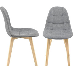 [En.casa] Kopparberg Dining Room Chairs Set of 2 Fabric Cover Beech Living Room Chair 86 x 53 x 47 cm Light Grey