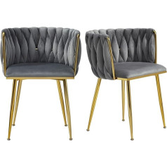 Aukwik Dining Room Chairs Set of 2 with Backrest and Metal Legs, Kitchen Chair Velvet Seat, Living Room Padded Chair, Grey