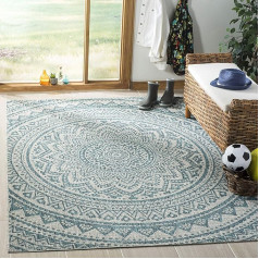 Safavieh Zeitgenössische Teppich für Drinnen & Draussen - Courtyard Collection, Kurzer Flor, Hellgrau und Blaugrün, 79 X 152 cm