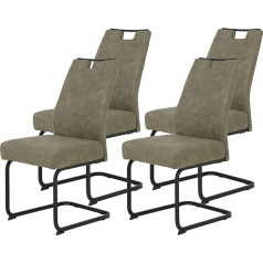 Apollo Set of 4 Kerstin Swing Chairs, XL Width, Microfibre Mud, Square Frame, Black, Comfort Seat Spring Basket, 140 kg Load Capacity