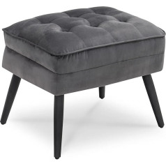 M Mcombo MCombo Padded Stool, Footrest, Velvet Cover, Ottoman Dressing Table with Metal Legs, Elegant Stool for Living Room, Bedroom, Square 37 x 40 cm, 7278 (Grey)
