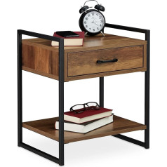 Relaxdays Bedside Table, Drawer, Industrial, Side Table, Living Room & Bedroom, Metal, 50 x 43 x 37 cm, Wood Effect/Black, Pack of 1