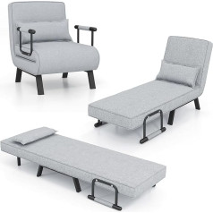 Goplus 4-in-1 Sleeping Chair with Bed Function, Sofa Bed with 6-Way Adjustable Backrest & Removable Cushion, Recliner Chair Sofa Bed Foldable for Home, Office (Light Grey)
