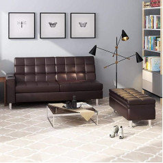 Yrra Deluxe Faux Leather Corner Sofa Bed Delivery Sofa Bed Sofa Bed Sofa Bed Couch with Ottoman Footstool and Cup Holder New Grey and White-Brown