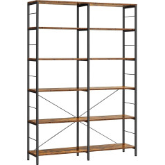 Vasagle Bookcase with 6 Levels, 30 x 120 x 172.5 cm, Industrial Design, for Living Room, Study, Balcony, Kitchen, Vintage Brown/Black LLS114B01