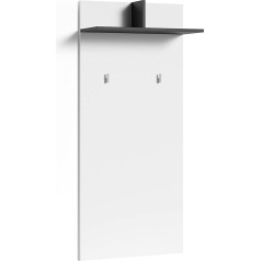 Byliving Ben 02 Wall Panel, Coat Panel, Hallway Coat Rack with Two Coat Hooks and Hat Shelves. Easy-Care and Robust Melamine Surface, Wood Material, White, W 60, H 136, D 27 cm