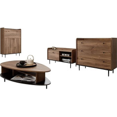 Mirjan24 Living Room Set Veirana II, Cabinet Wall, Add-On Wall, in Set: x2 Chest of Drawers, TV Lowboard, Coffee Table, Living Room Complete Set (Brandy Castello)