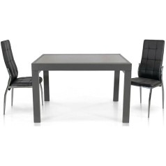 Mar.c.a. Design - Dining Table Extendable up to 140 cm, Modern, Glass Table Top and Metal Base Grey - Dimensions 70 x 70 x 75 cm