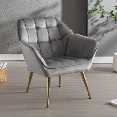 Wahson Office Chairs Wahson Armchair Living Room Upholstered Wing Chair with Metal Legs Modern Armchair Velvet Grey