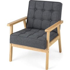 Costway Living Room Armchair, Lounge Chair Upholstered, Modern Accent Chair with Armrests Made of Rubber Wood, Single Sofa for Living Room, Bedroom (Grey)