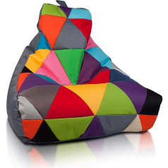 Ecopuf Keiko Patchwork Beanbag, Size M, Basic Indoor/Outdoor Pouf, Grey, Dirt-Repellent and Tear-Resistant, Polystyrene Padding, Gaming Bean Bag with Double Zip and Handle