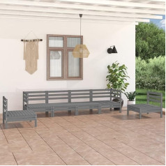 Barash 6-TLG. Garten-Lounge-Set Balkon MöBel Lounge Set Lounge-Sofagarnitur Garten MöBel DraußEn Gartenlounge-Set Grau Kiefer Massivholz