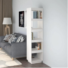 Youuihom Wooden Bookcase, Open Shelves, Display Shelves, Bookcase/Room Divider, White, 40 x 35 x 167 cm, Solid Pine Wood, Suitable for Living Room, Bathroom, Bedroom, Office, Classroom