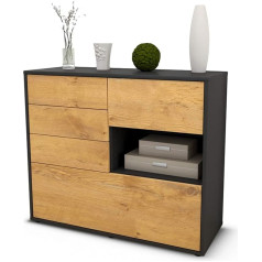 Stil.zeit Coco Sideboard Anthracite Matt Body Wood Design Oak Front (92 x 79 x 35 cm) Push-to-Open Technology & Smooth Running Rails
