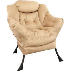 Goldsun Velvet Fabric Accent Chair with Removable Metal Legs and Side Pocket, Comfortable Padded Single Leisure Chair for Living Room Bedroom Office (Beige)