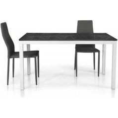 Mar.c.a. Design - Extendable Table for Dining Room or Living Room with White Frame and Marble Effect Wooden Top, Closed 140 x 80 cm, Open 200 x 80 cm, Made in Italy