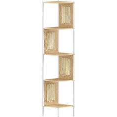 Vasagle 5 Tier Corner Shelf Bookcase with Rattan Side Panels Standing Shelf Metal Frame for Living Room Bedroom Study Kitchen 12.5 x 12.5 x 61.4 inch Oak Beige LLS588Y57