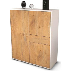 Stil.zeit Lana Highboard - Body White Matt - Front Wood Design Oak (92 x 108 x 35 cm) - Push-to-Open Technology and High-Quality Smooth Running Rails - Made in Germany