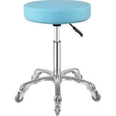 Ainilaily Stool with Wheels, Height Adjustable 10 cm Padding, Workshop Stool, Seat Height, Office Stool, Swivel Stool, Work Stool (Cyan)
