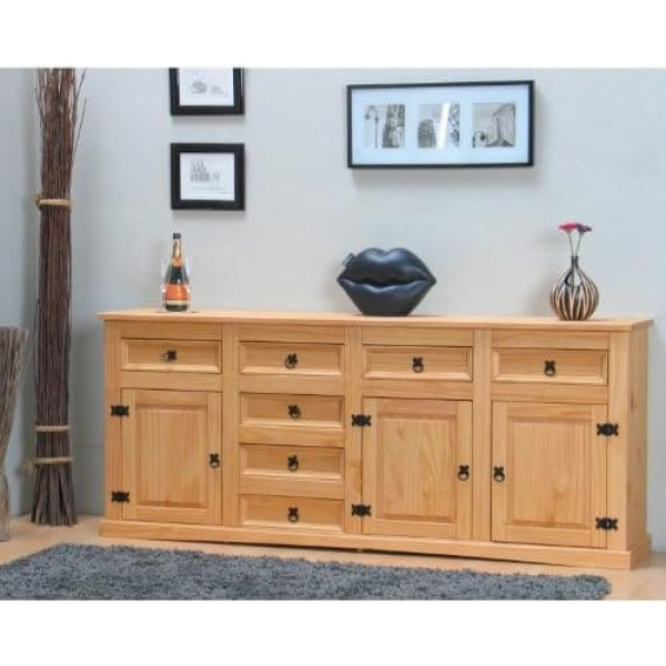 Dynamic24 Sideboard New Mexico Solid Mexico Sideboard Buffet Cabinet Chest of Drawers Natural Leached