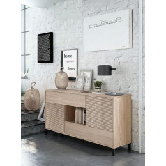 Dmora - Waco Highboard, Modern Sideboard with 2 Doors, Buffet in the Living Room, TV Cabinet, Sideboard with Feet for Living Room, cm 151 x 41 cm x 80 cm, Oak