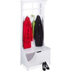 Relaxdays Coat Rack Country House Style with Mirror, Bench and Storage Space, 3 Hooks, Hallway Coat Rack, HBT 186 x 81 x 44.5 cm, White