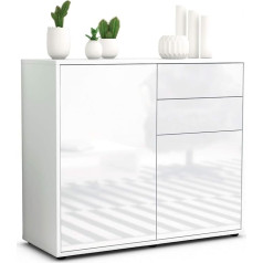 Stil.zeit Chantal Sideboard, Matte White, Front High Gloss White (92 x 79 x 35 cm), Push-to-Open Technology and Smooth Running Rails