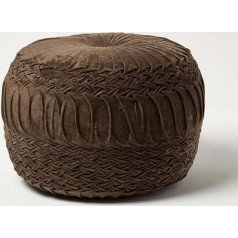 Homescapes Sofia Woven Stool Pleated Chocolate 50 x 35 cm Velvet Pouf Brown Round with Bean Bag Filling