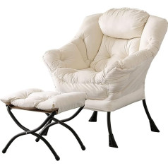 Tiita Lazy Chair with Stool, Modern Large Accent Lounge Chair, Leisure Sofa Chair with Stool, Reading Chair with Footrest for Bedroom, Living Room, College Dorm, Garden and Yard