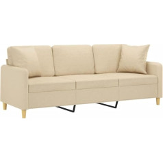 Vidaxl 3-Seater Sofa, Couch with Decorative Cushions, Recliner Sofa for Living Room, Upholstered Sofa, Armchair, Relaxing Sofa, Lounge Sofa, Relaxing Couch, Cream Fabric