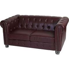 Mendler Chesterfield Luxury 2-Seater Sofa Couch Faux Leather 160 cm Round Feet Red/Brown