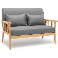 Mondeer Sofa, 2-Seater Armchair with Cushion, Solid Wood Frame, Linen Vintage for Bedroom, Living Room, Office, Dark Grey, 112 x 64 x 73 cm