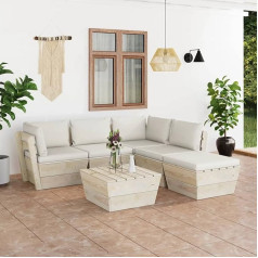 Guyana 6-Piece Garden Sofa Set Made of Pallets with Cushion Spruce Wood Living Room Couch Corner Sofa Small