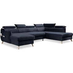 Miuform Corner Sofa U-Shape with Bed Function and Bed Box Headrest, Sweet Harmony Corner Sofa, Living Area Sofa Bed, Easy Clean Fabric Velvet (Navy Blue, Right Orienting)
