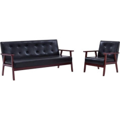 Festnight 2-Piece Sofa Set for Living Room Black Faux Leather