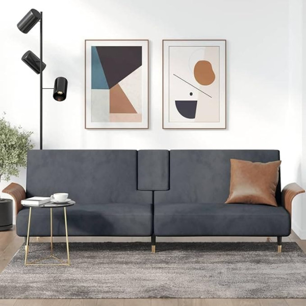 Ciadaz Sofa Bed with Drink Holders Dark Grey Velvet Sofa with Sleep Function, Sofa Bed, Sofa Bed, Sofa Bed, Sofa Bed, Couch Bed, Living Sofa, Sitting Area Living Room